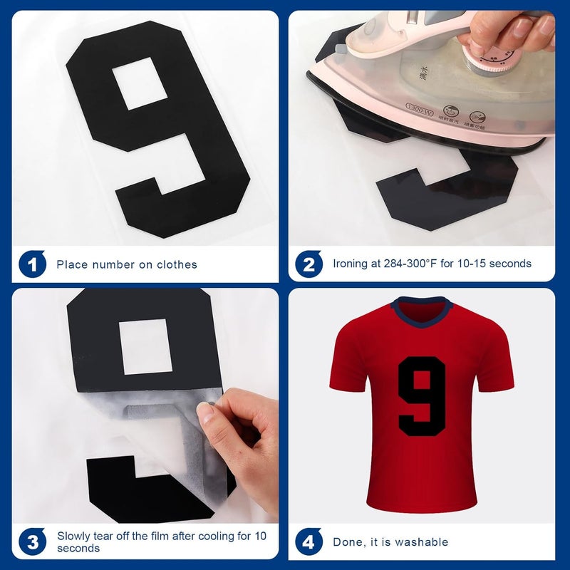 LIGHOON 33 Pcs 8 Inch Iron on Numbers Jersey Heat Transfer Numbers Big 0 to 9 Heat Press Numbers Stickers for Sports T Shirts Football Basketball Baseball Team Uniform Fabric Clothing (Black) - Image 3
